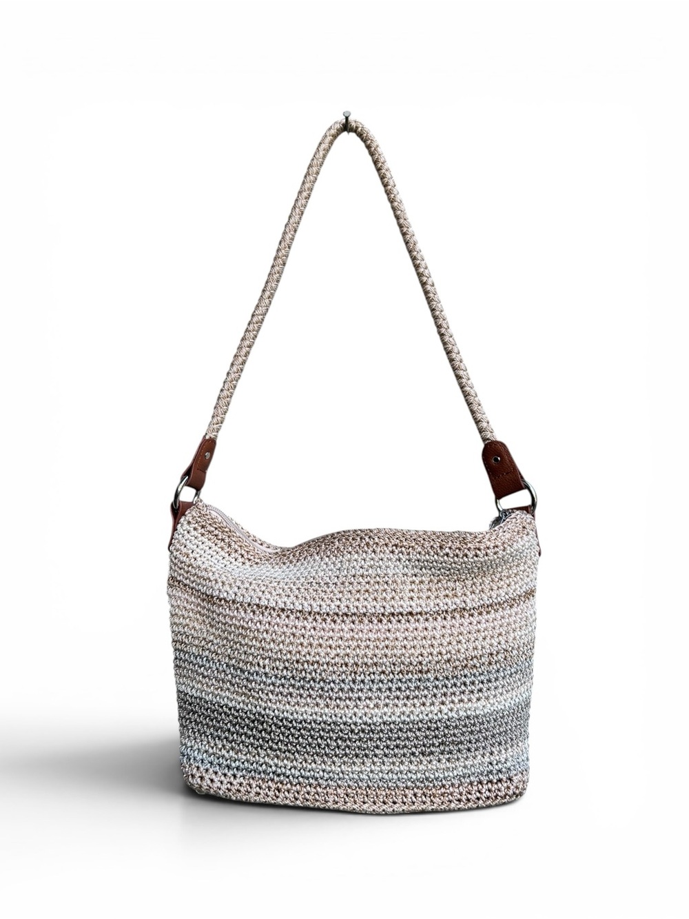 The Sak Lumi Crochet Shoulder Bag Neutral Striped Summer Beach Boho Woven